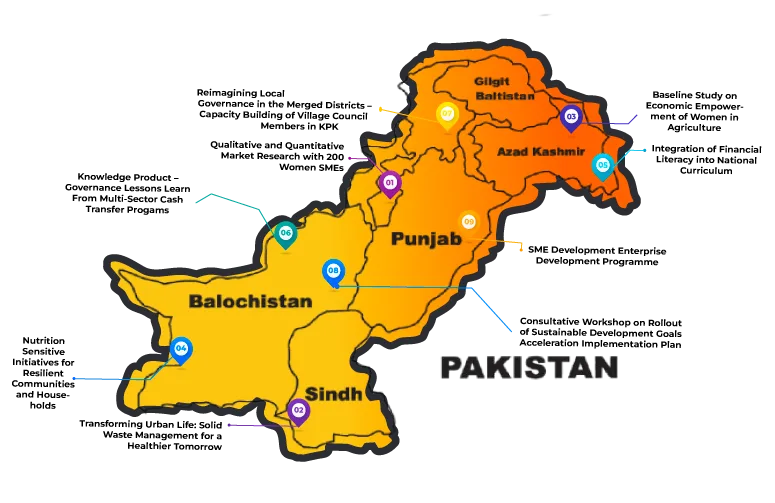 Pakistan Map showcasing Mera Maan Projects