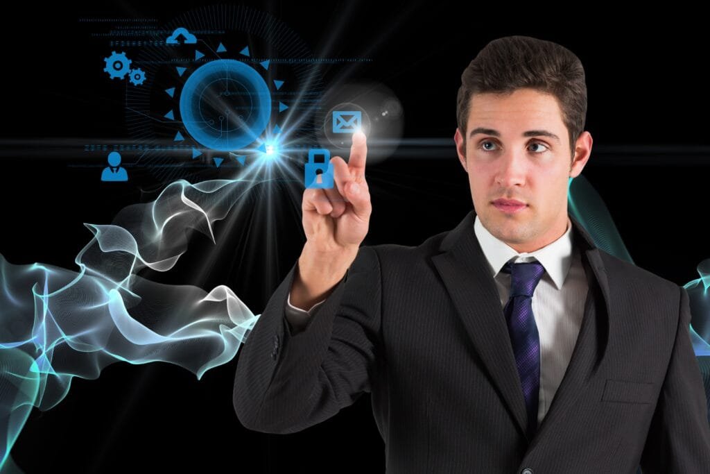 a businessman exploring the scope of technology